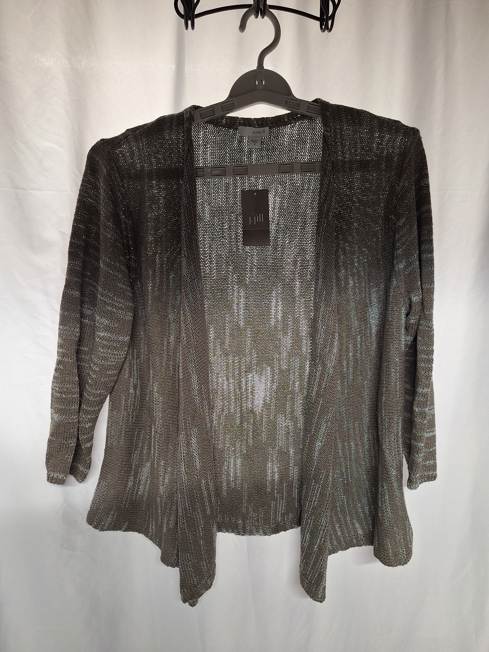 Open-Front Shimmer Knit Cardigan - Gray